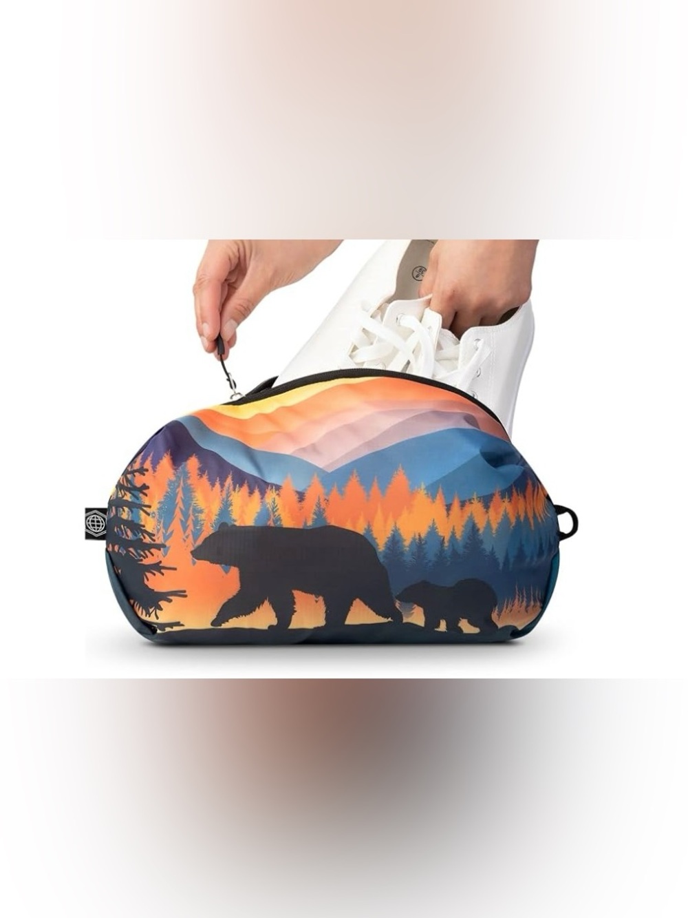 Tripped National Park Bear Stylish Blue & Orange Bear Graphic Travel Shoe Bag
